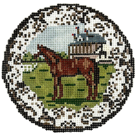 Transferware Horse Plate Painted Canvas The Gingham Stitchery 