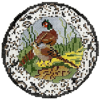 Transferware Pheasant Plate Painted Canvas The Gingham Stitchery 
