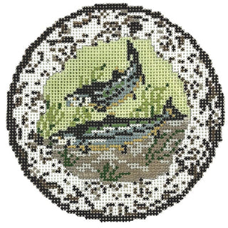Transferware Salmon Plate Painted Canvas The Gingham Stitchery 

