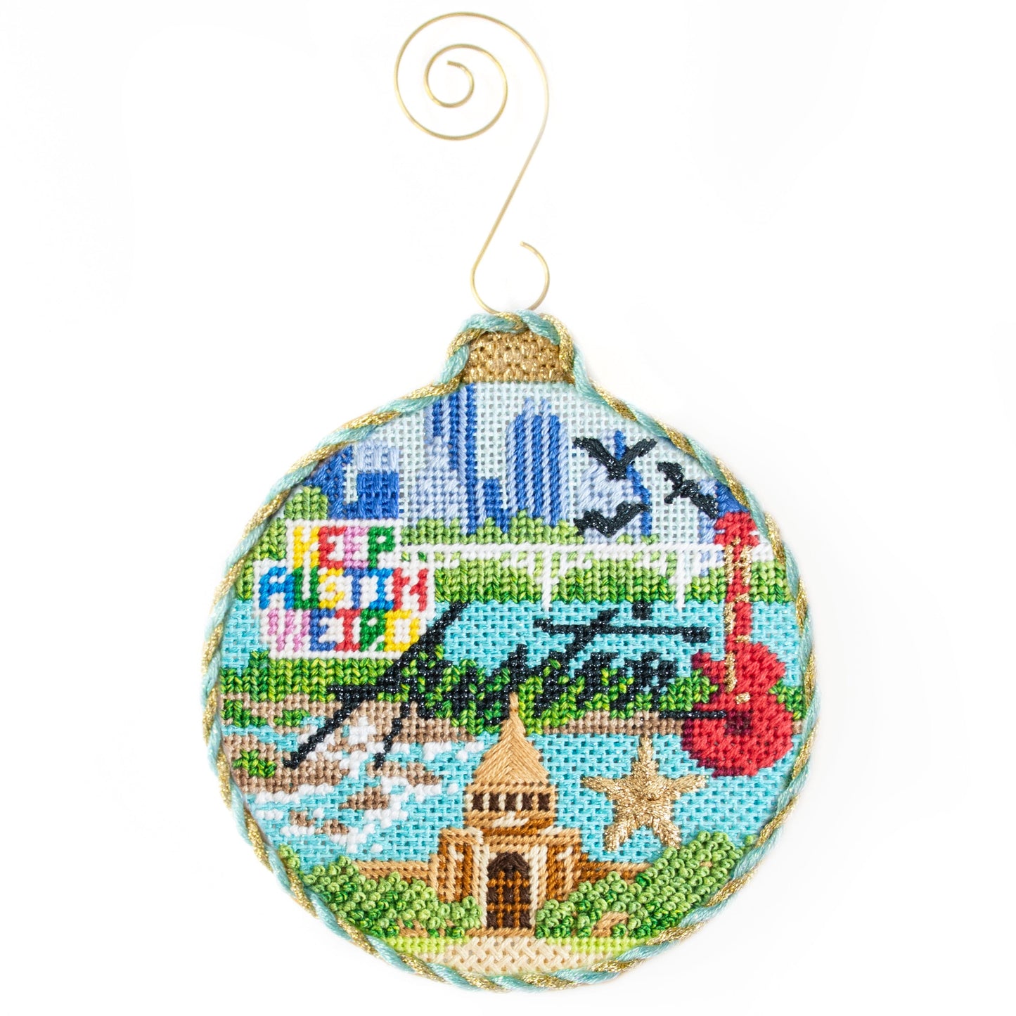 Travel Round - Austin with Stitch Guide Painted Canvas Kirk & Bradley 