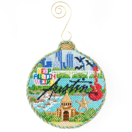 Travel Round - Austin with Stitch Guide Painted Canvas Kirk & Bradley 