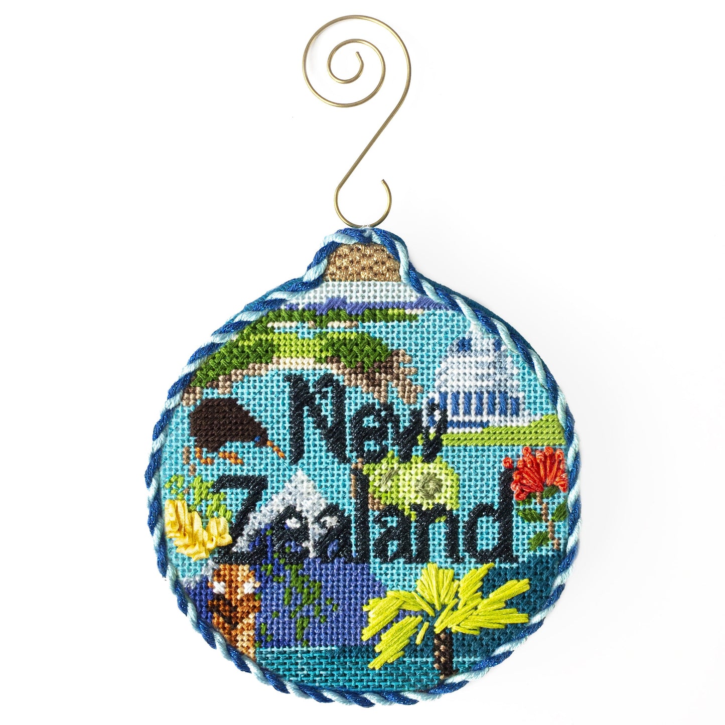 Travel Round - New Zealand with Stitch Guide Painted Canvas Kirk & Bradley 