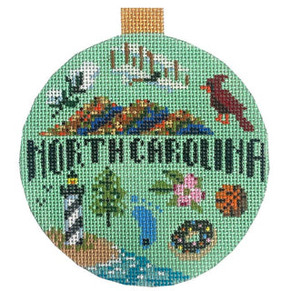 Travel Round   North Carolina with Stitch Guide & Online Class Painted Canvas Kirk & Bradley 
