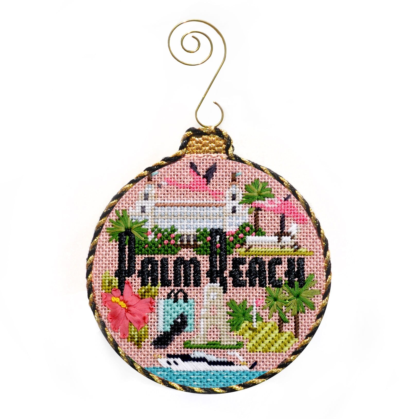 Travel Round - Palm Beach with Stitch Guide Painted Canvas Kirk & Bradley 