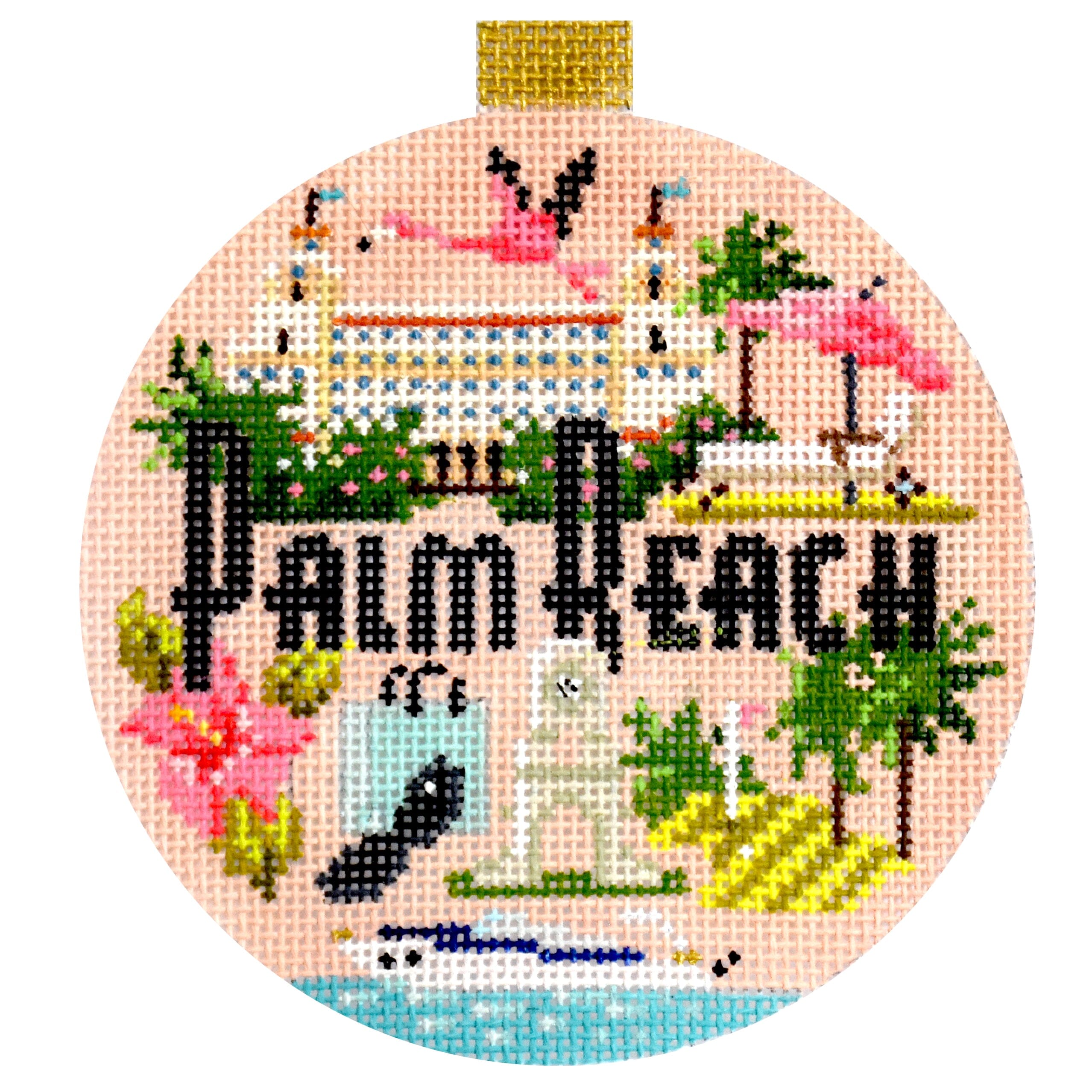 Travel Round   Palm Beach with Stitch Guide Printed Canvas Kirk & Bradley  - 1