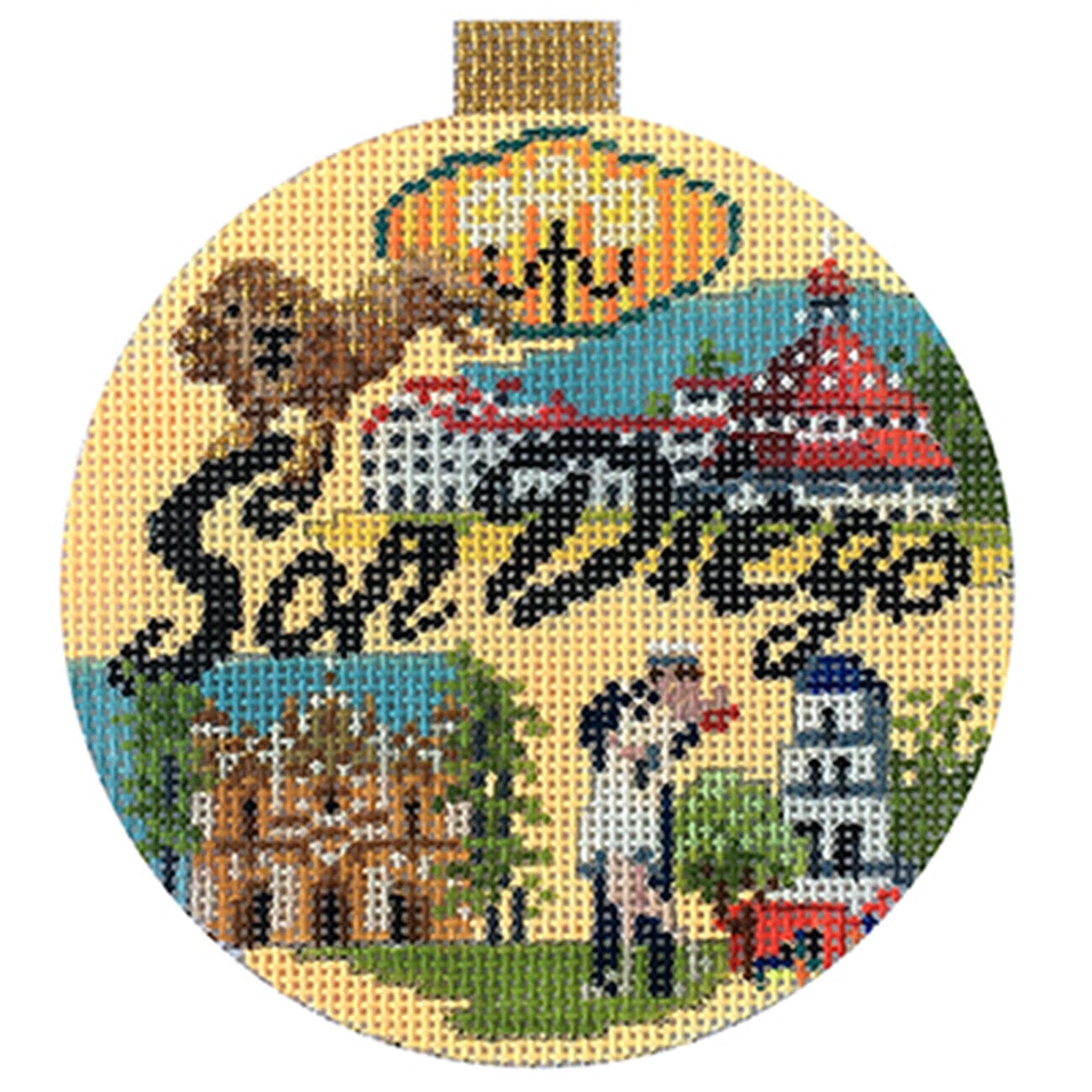 Travel Round   San Diego with Stitch Guide Painted Canvas Kirk & Bradley  - 1
