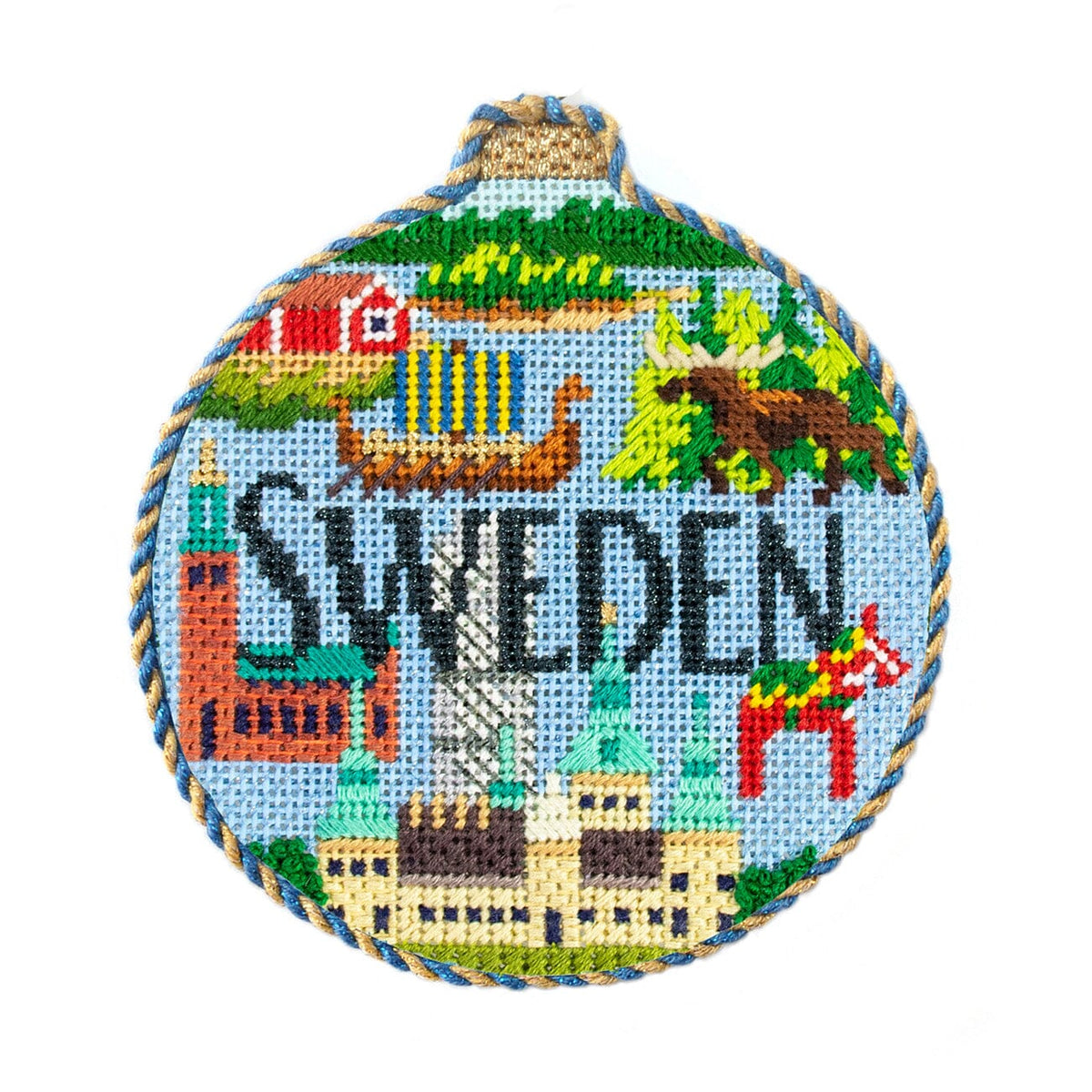 Travel Round   Sweden with Stitch Guide Printed Canvas Kirk & Bradley  - 2