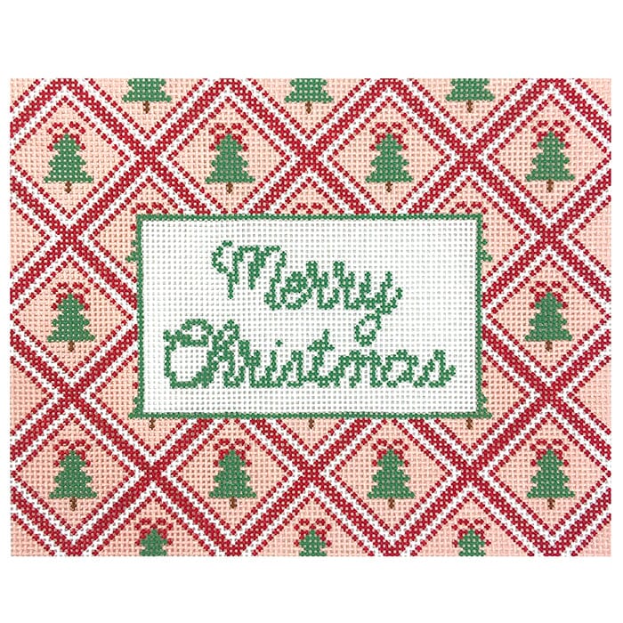 Tree Trellis Merry Christmas Painted Canvas Goodpoint Needlepoint 
