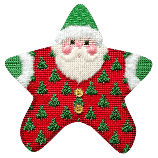 Trees on Red PJ Santa with Stitch Guide Printed Canvas Two Sisters Needlepoint 
