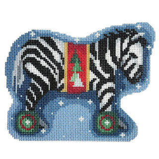 Trees on Red Zebra on Wheels Ornament Printed Canvas Two Sisters Needlepoint 
