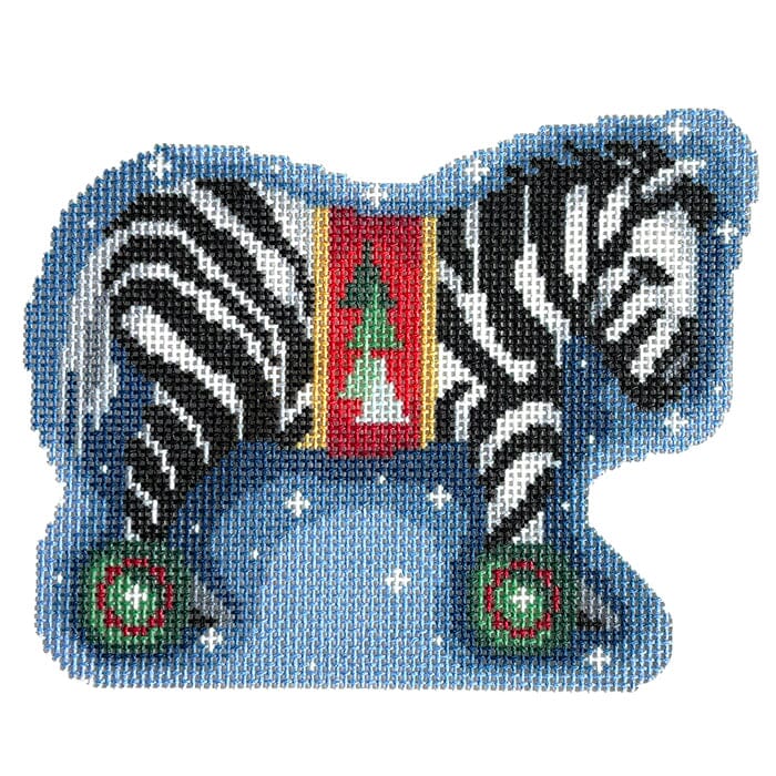 Trees on Red Zebra on Wheels Ornament Printed Canvas Two Sisters Needlepoint 
