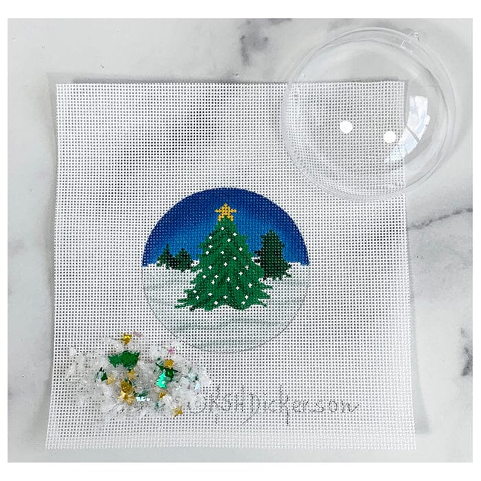 Trees w/Star Ornament with Clear Dome & Confetti Painted Canvas Kate Dickerson Needlepoint Collections  - 1