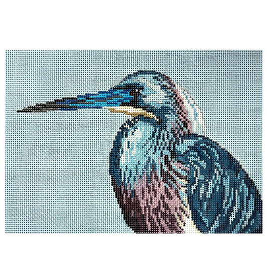 Tri Colored Heron on 13 Painted Canvas Needle Crossings 