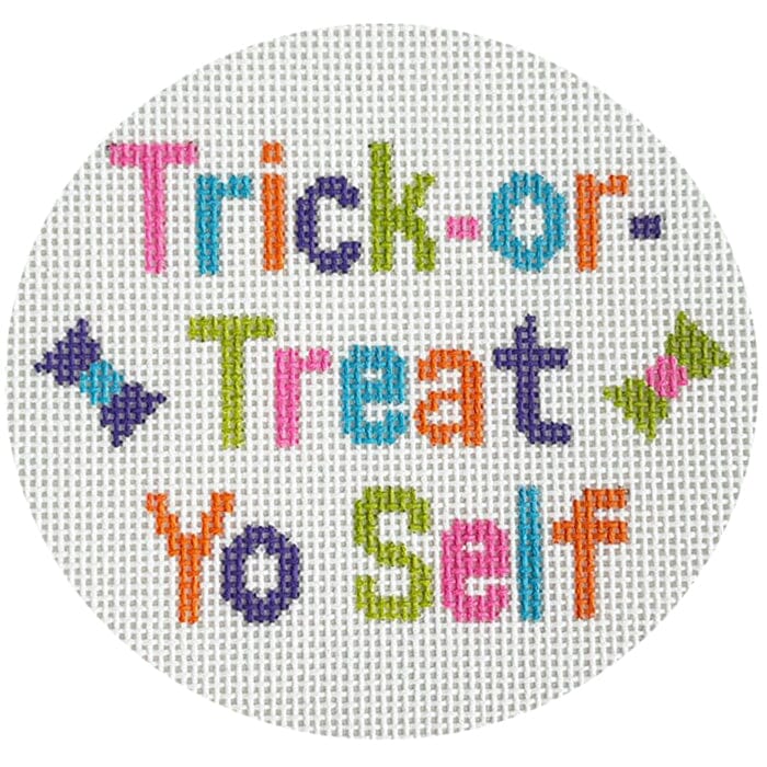 Trick-or-Treat Yo Self Round Painted Canvas Stitch Rock Designs 