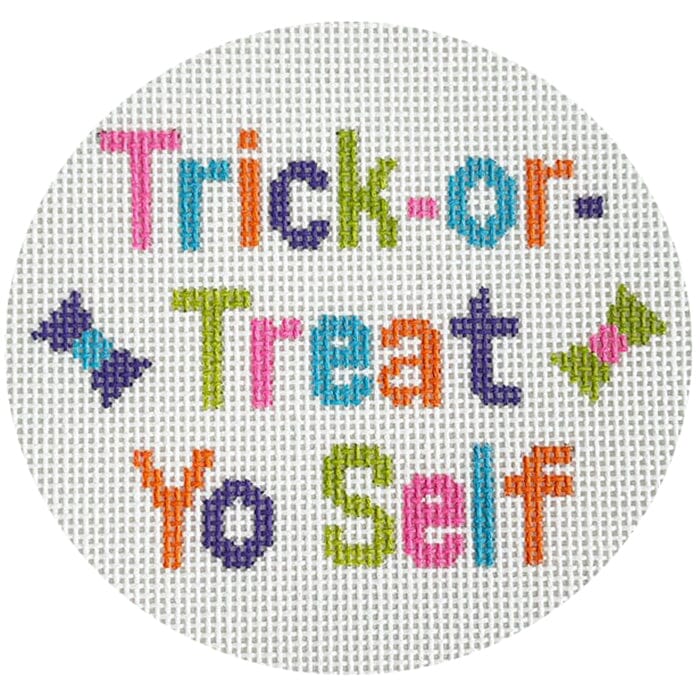 Trick or Treat Yo Self Round Painted Canvas Stitch Rock Designs 
