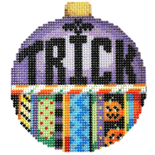 Trick/Stripes Ball Ornament Printed Canvas Two Sisters Needlepoint 
