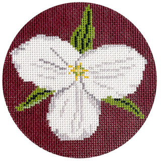 Trillium Bloom Round Painted Canvas Blue Ridge Stitchery 
