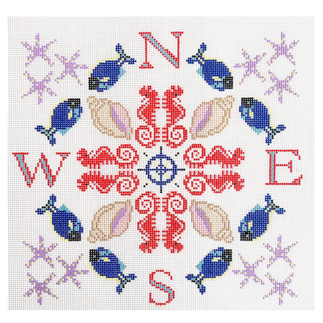 Tropical Compass Rose 11x11 Painted Canvas Halcyon House Designs  - 1