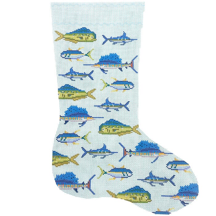 Tropical Fish Stocking Painted Canvas Atlantic Blue Canvas 
