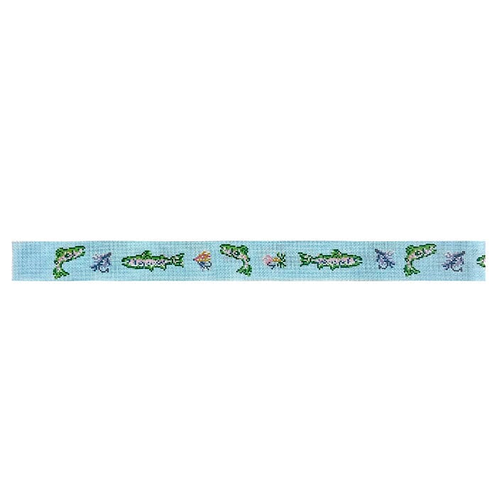 Trout Belt on Blue Painted Canvas KCN Designers 
