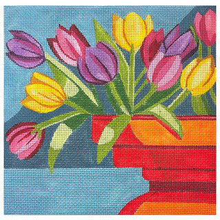 Tulips Red Vase 9x9 Painted Canvas Alice Peterson Company 
