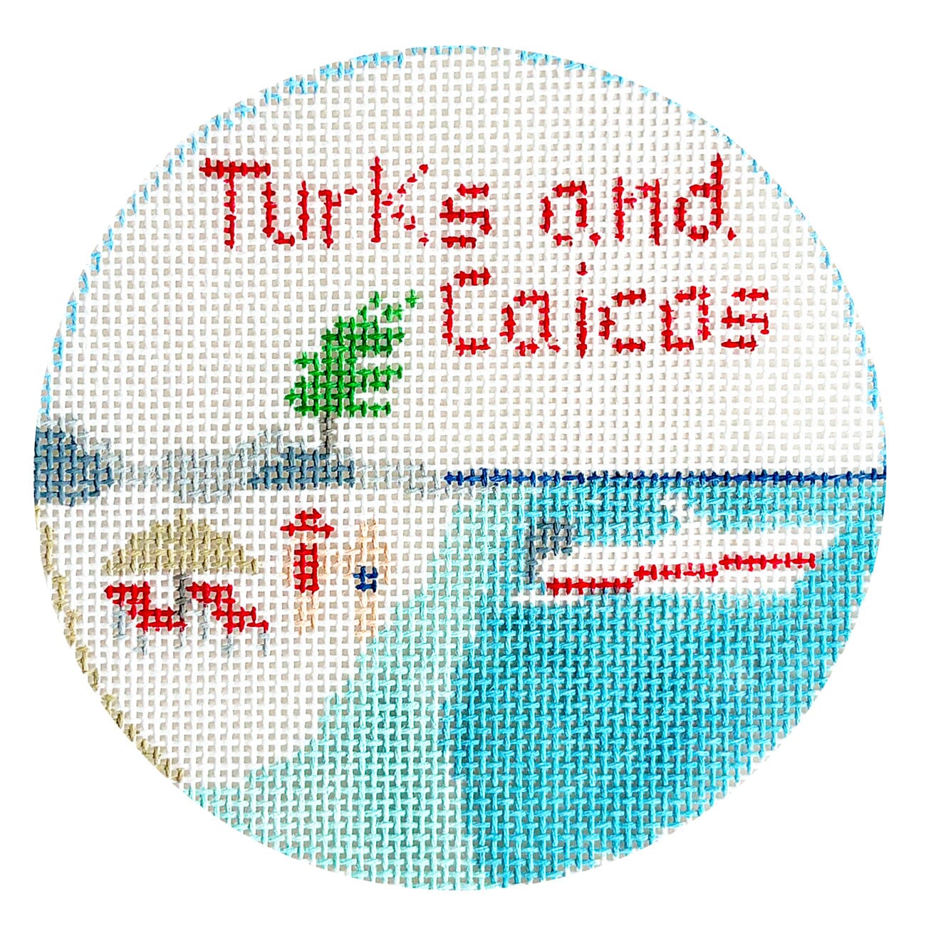 Turks and Caicos Round   Grace Bay Painted Canvas Kathy Schenkel Designs  - 1