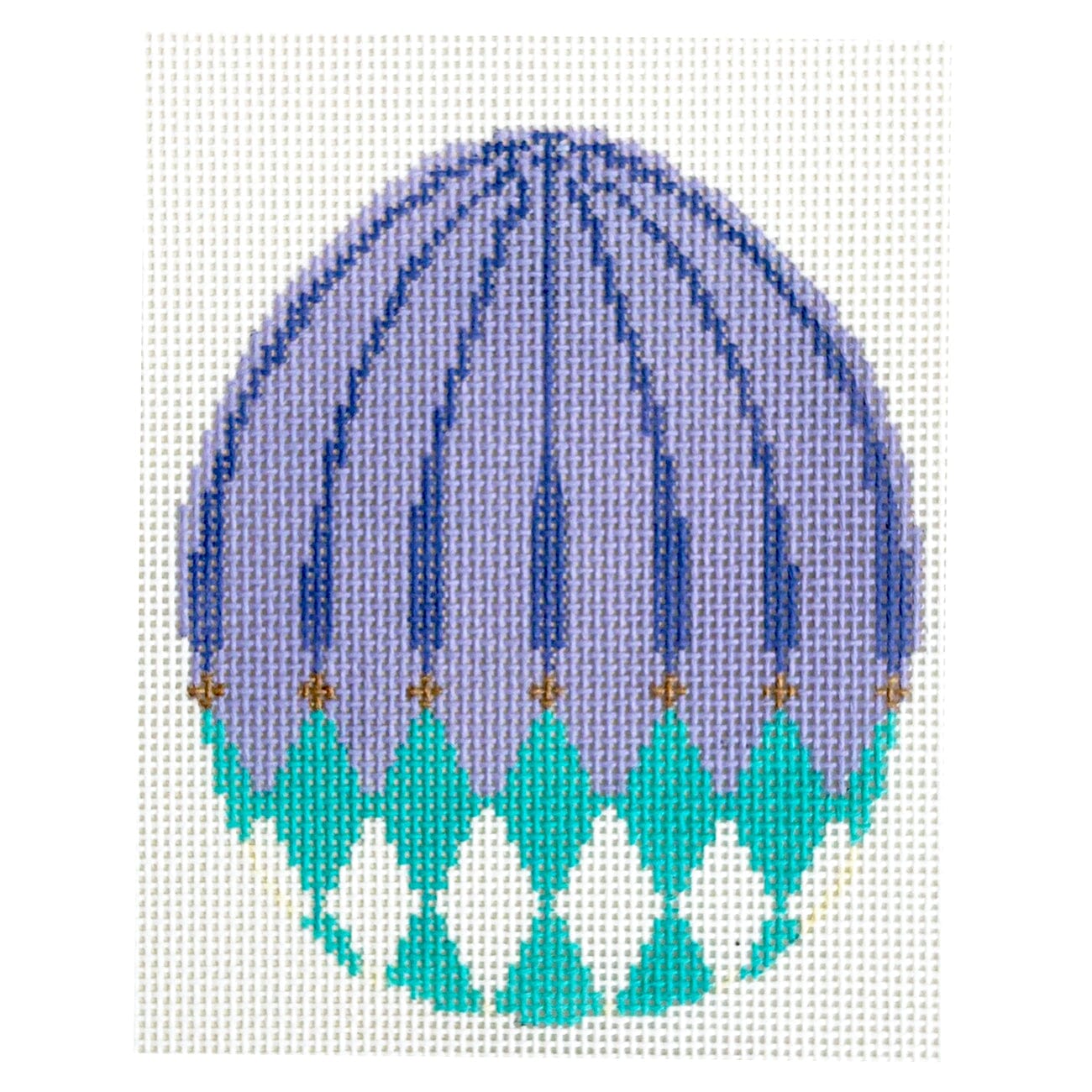 Turquoise Harlequin Egg with Lilac Stripes Painted Canvas The Colonial Needle Company  - 1