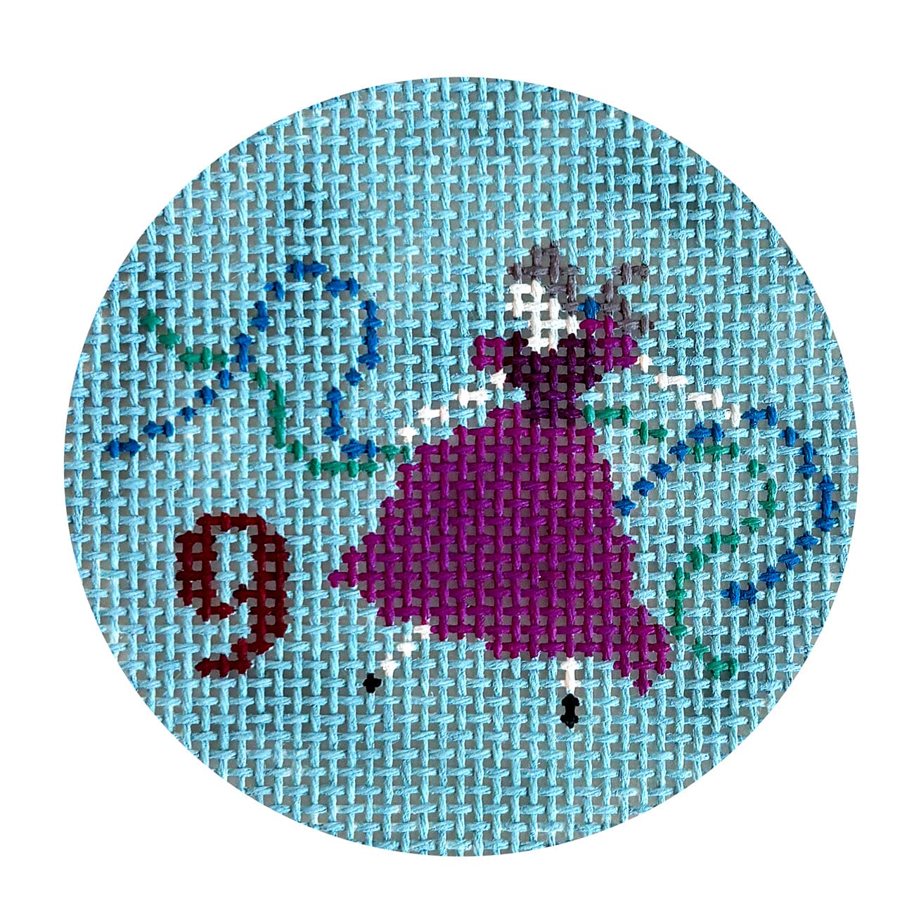 Twelve Days, 9 Ladies Dancing, 2.5" Round Painted Canvas Susan Roberts Needlepoint Designs Inc. 
