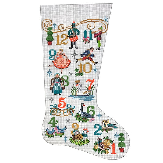 Twelve Days of Christmas Stocking Painted Canvas Alice Peterson Company 
