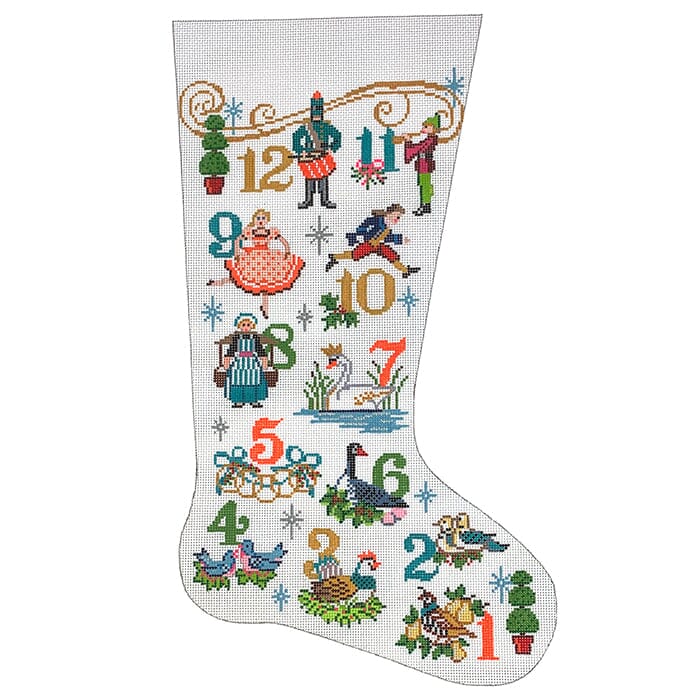 Twelve Days of Christmas Stocking Painted Canvas Alice Peterson Company 
