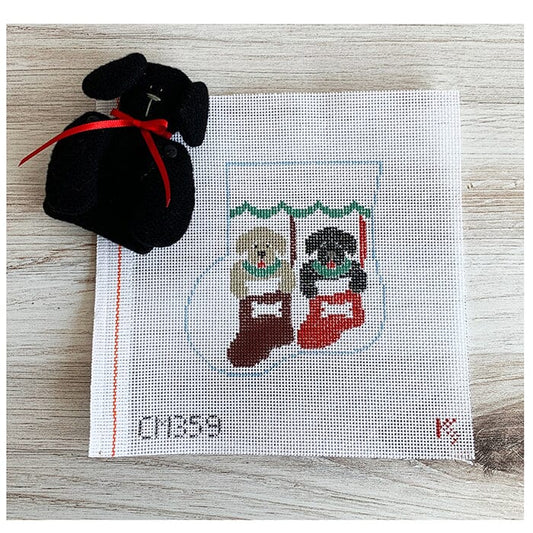 Two Dogs in Socks Mini Sock w/Black Dog Insert Painted Canvas Kathy Schenkel Designs 