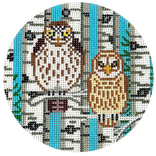 Two Owls 4" Ornament Painted Canvas Alice Peterson Company 
