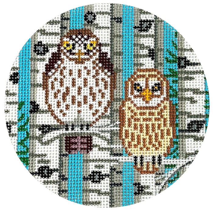 Two Owls 4" Ornament Painted Canvas Alice Peterson Company  - 1