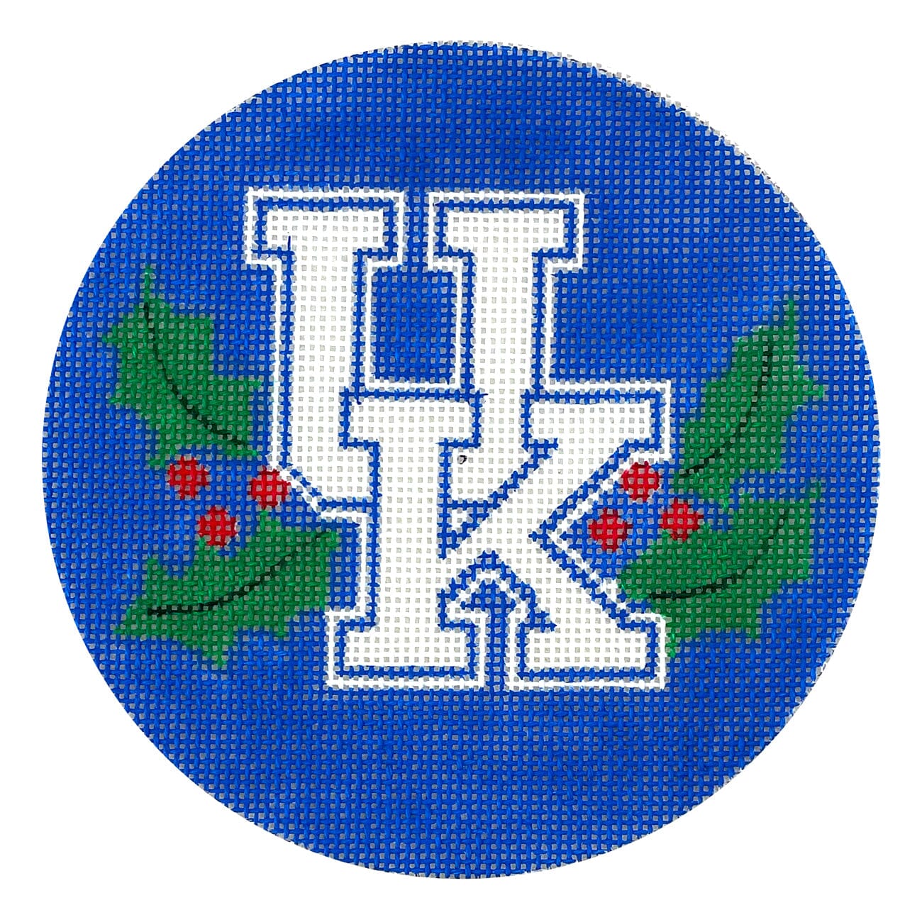 UK Holly 4.5" Round Painted Canvas Elm Tree Needlepoint  - 1