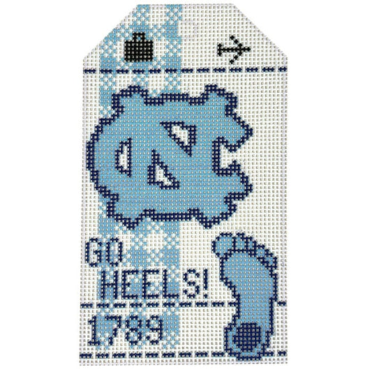 UNC Collegiate Retro Travel Tag Painted Canvas Hedgehog Needlepoint 
