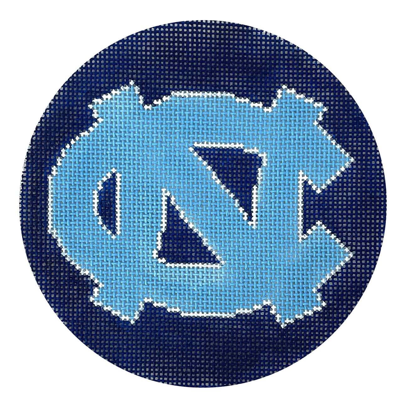 UNC Logo 4.5" Round Painted Canvas Elm Tree Needlepoint  - 1