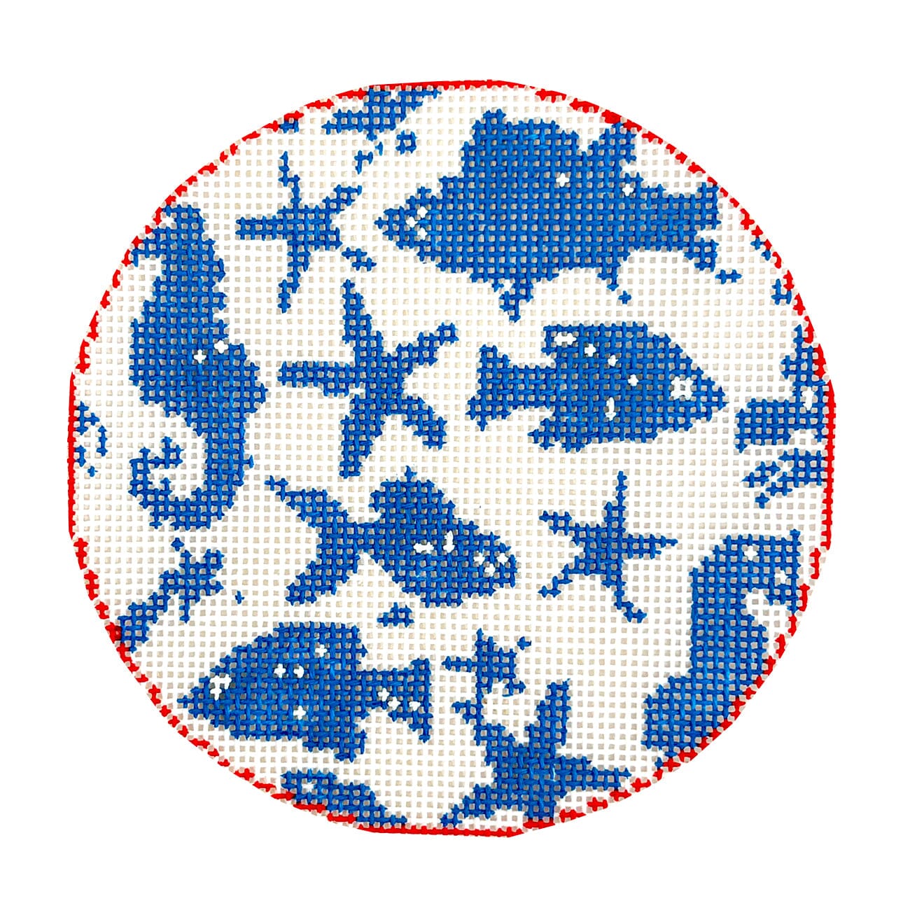 Under the Sea Round Painted Canvas Blue Waters Needlepoint  - 1