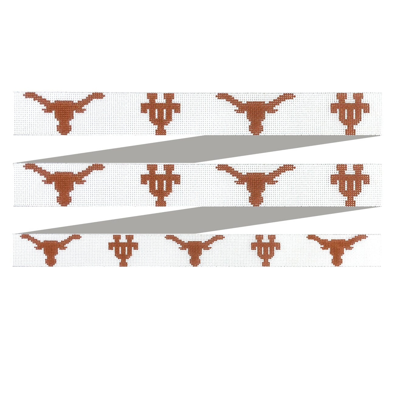 Uni of Texas Belt   Orange Logo on White Painted Canvas Elm Tree Needlepoint  - 1