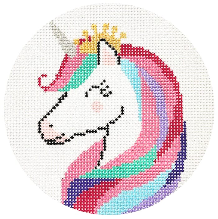 Unicorn Princess Ornament Left Facing Painted Canvas Laura Love Designs 