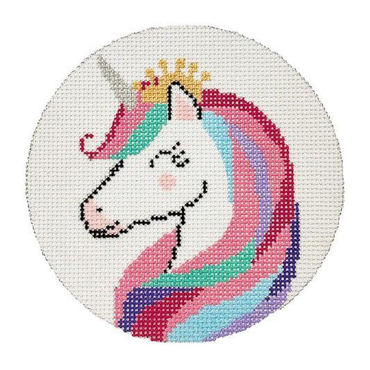 Unicorn Princess Ornament Left Facing Painted Canvas Laura Love Designs 