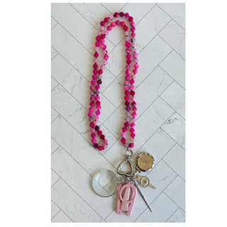 UP UP Chatelaine Gemstones Necklace   Matte Pink Multi Accessories Victoria Whitson Needlepoint 
