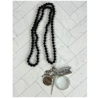 UP UP Chatelaine Necklace   Black Round Bead Accessories Victoria Whitson Needlepoint 
