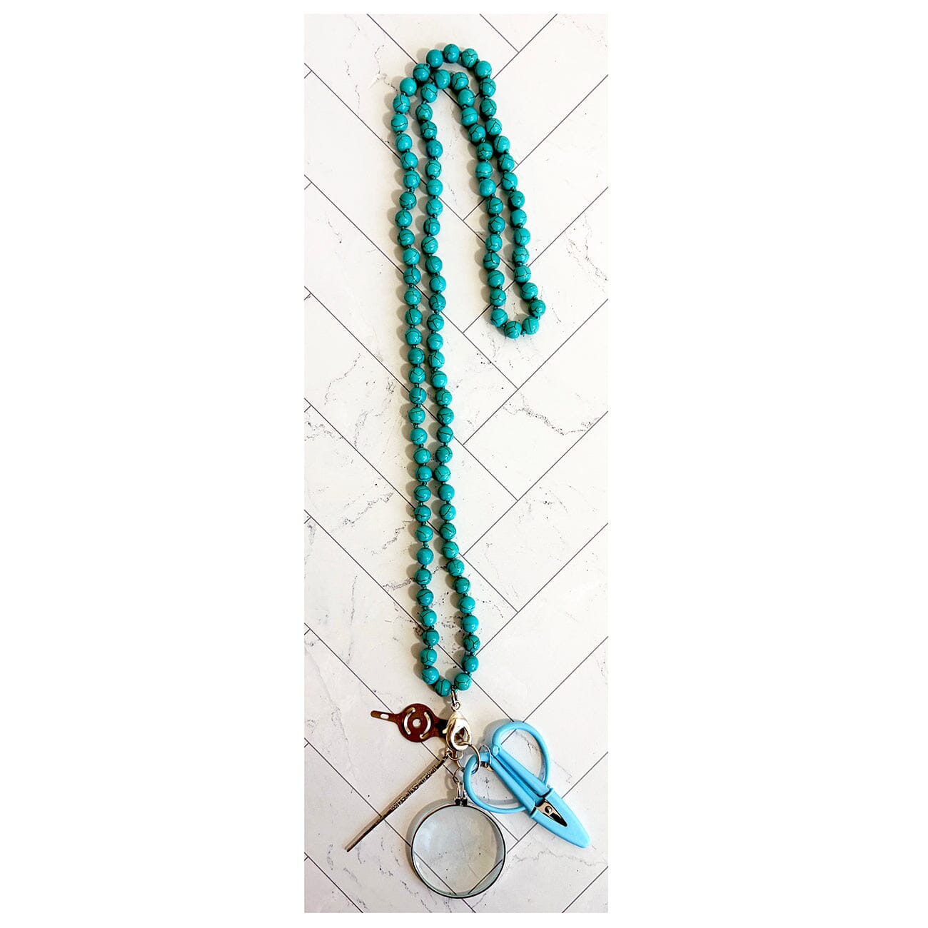 UP UP Chatelaine Necklace   Turquoise Bead Accessories Victoria Whitson Needlepoint  - 1