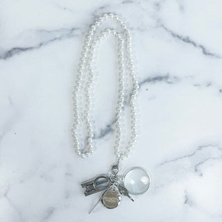 UP UP Chatelaine Necklace   White Pearl Glass Beads Accessories Victoria Whitson Needlepoint 
