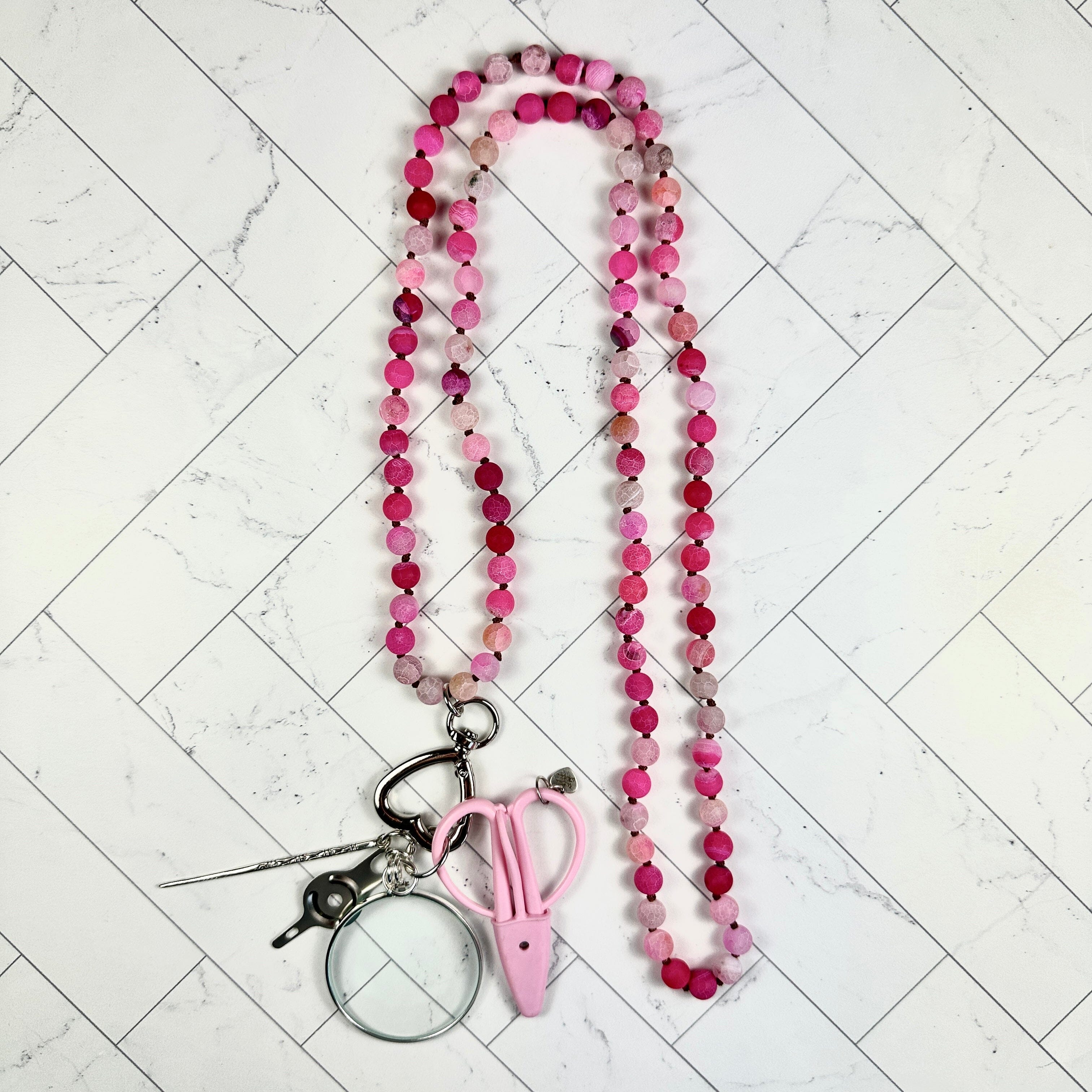 UP UP Gemstone Chatelaine Necklace   Matte Multi Pink Accessories Victoria Whitson Needlepoint  - 1