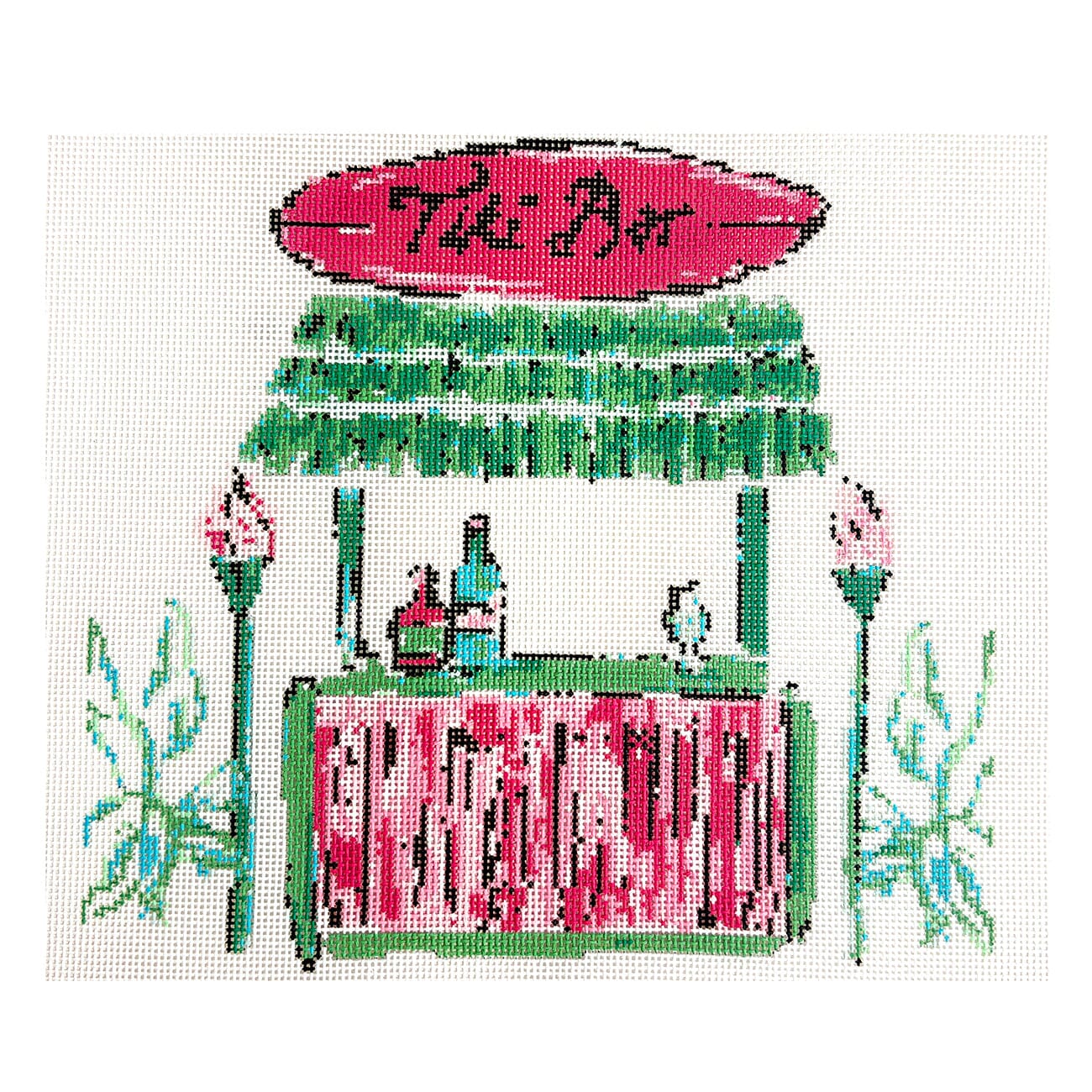 Vacation Tiki Hut Painted Canvas Blue Waters Needlepoint  - 1