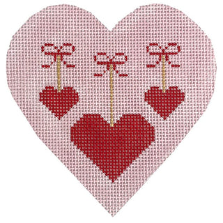 Valentines Hanging Hearts Painted Canvas SilverStitch Needlepoint 
