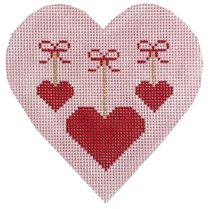 Valentines Hanging Hearts Painted Canvas SilverStitch Needlepoint  - 1