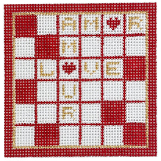 Valentines Mini Crossword Painted Canvas SilverStitch Needlepoint 

