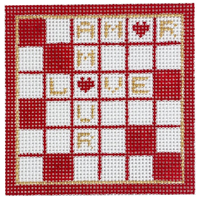 Valentines Mini Crossword Painted Canvas SilverStitch Needlepoint  - 1